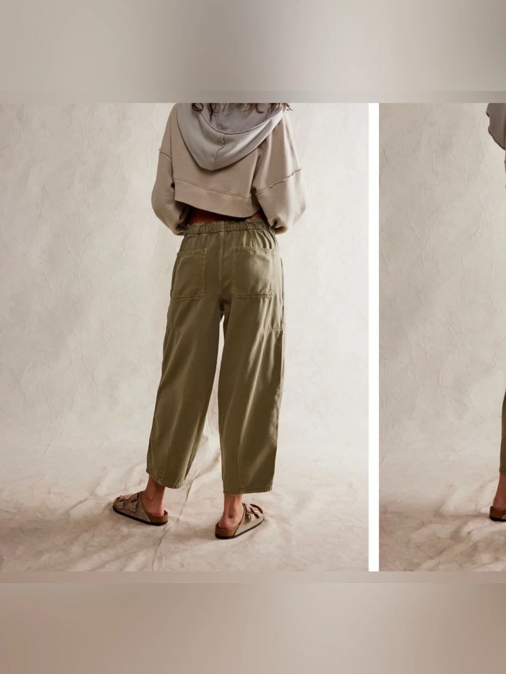 NWOT Free People We The Free Silverton Pull-On Barrel Jeans - aloe green tan XS